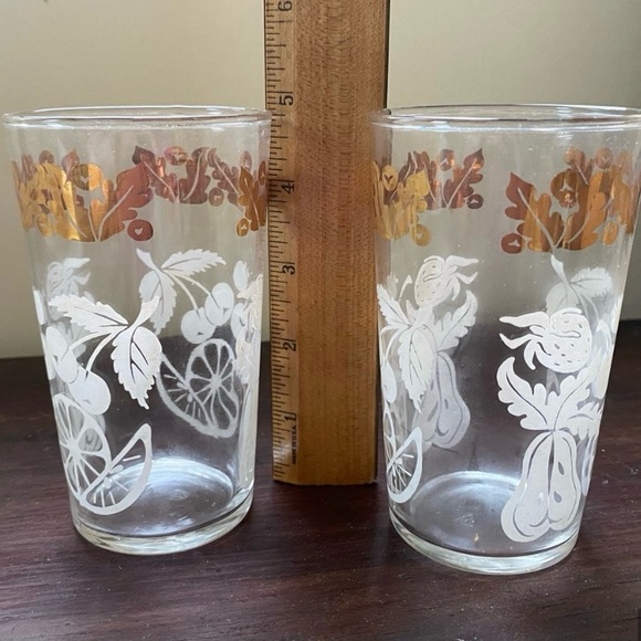 8 Vintage Federal Drinkware Glasses New in Box White Fruit Gold Leaf Design - Picture 6 of 12